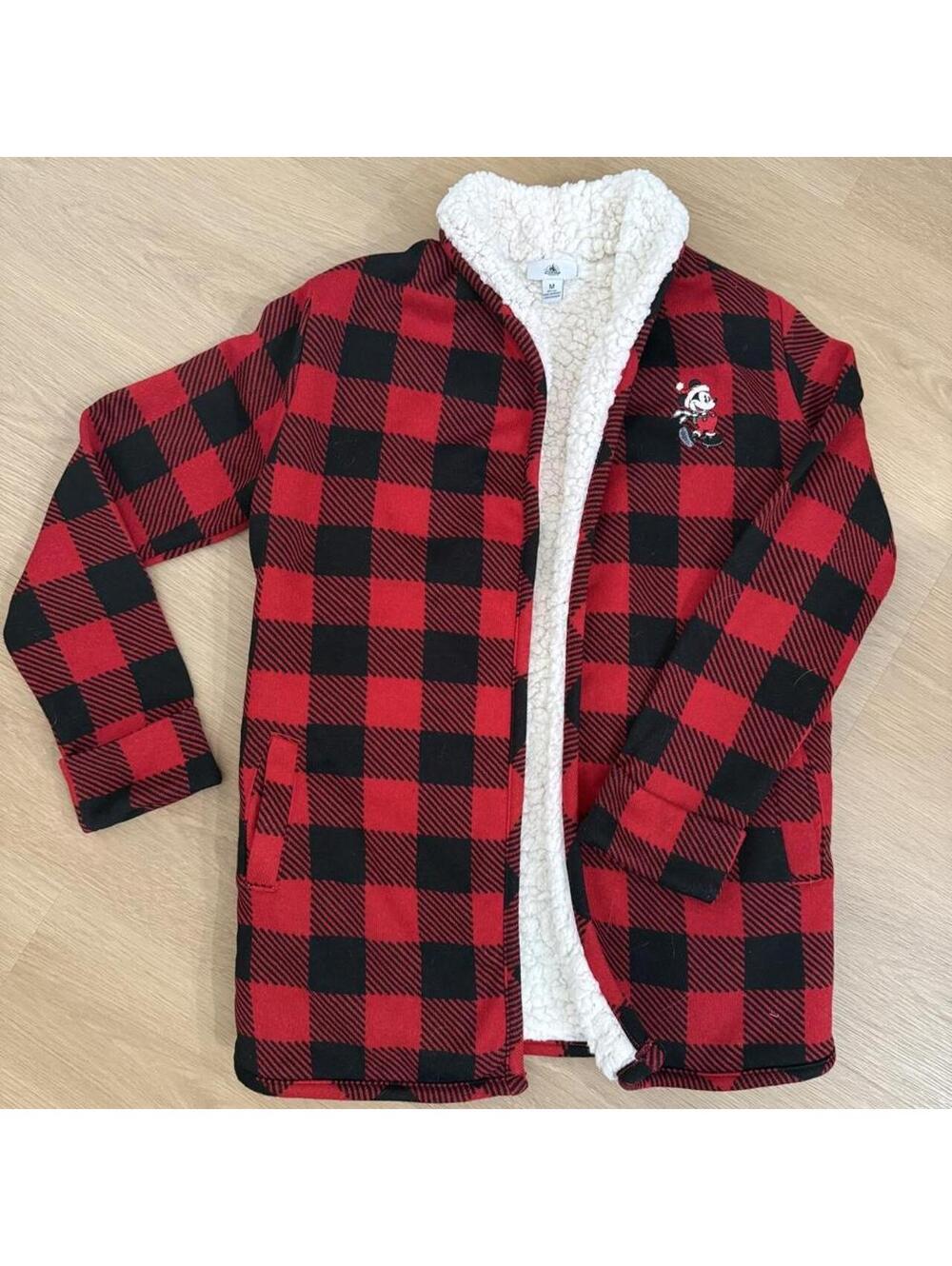 Disney Mickey Mouse Red and Black Plaid Fleece Jacket M